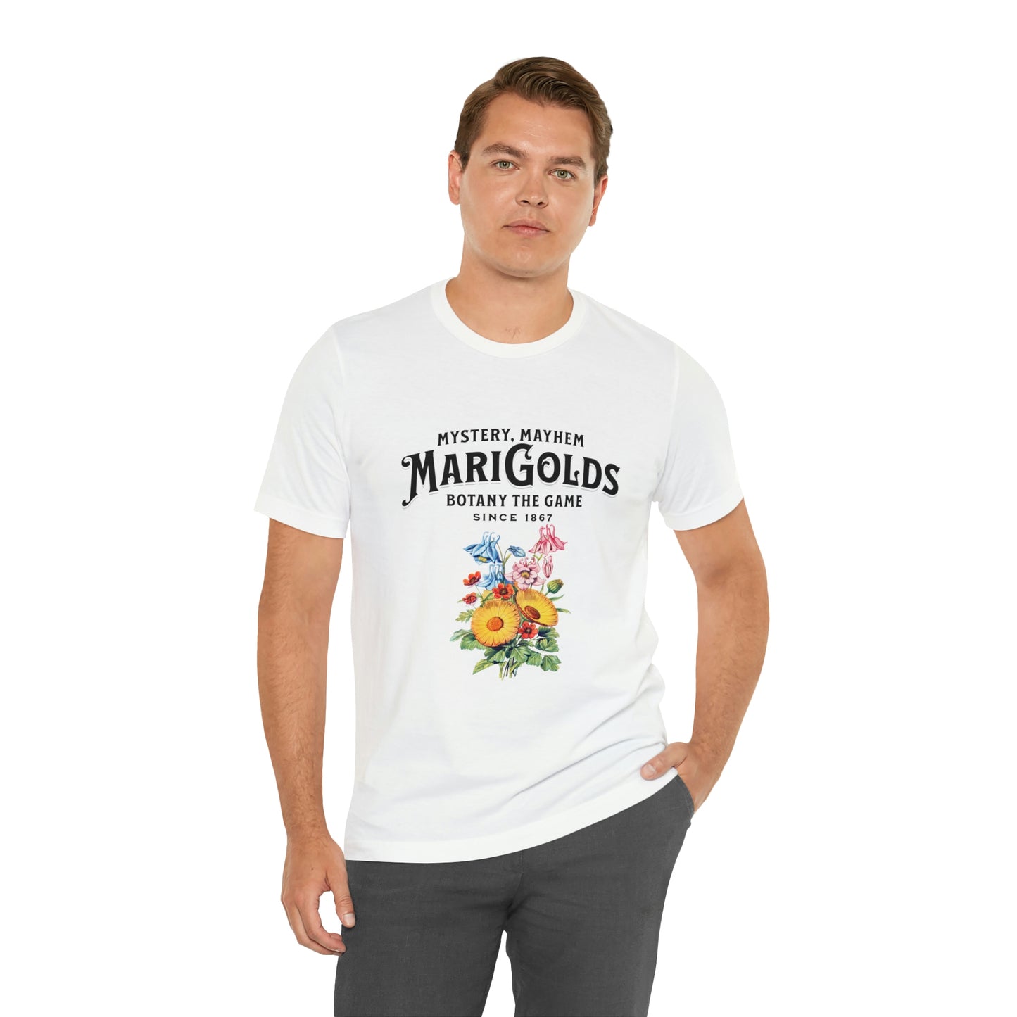 Botany Mystery, Mayhem, Marigolds Tee