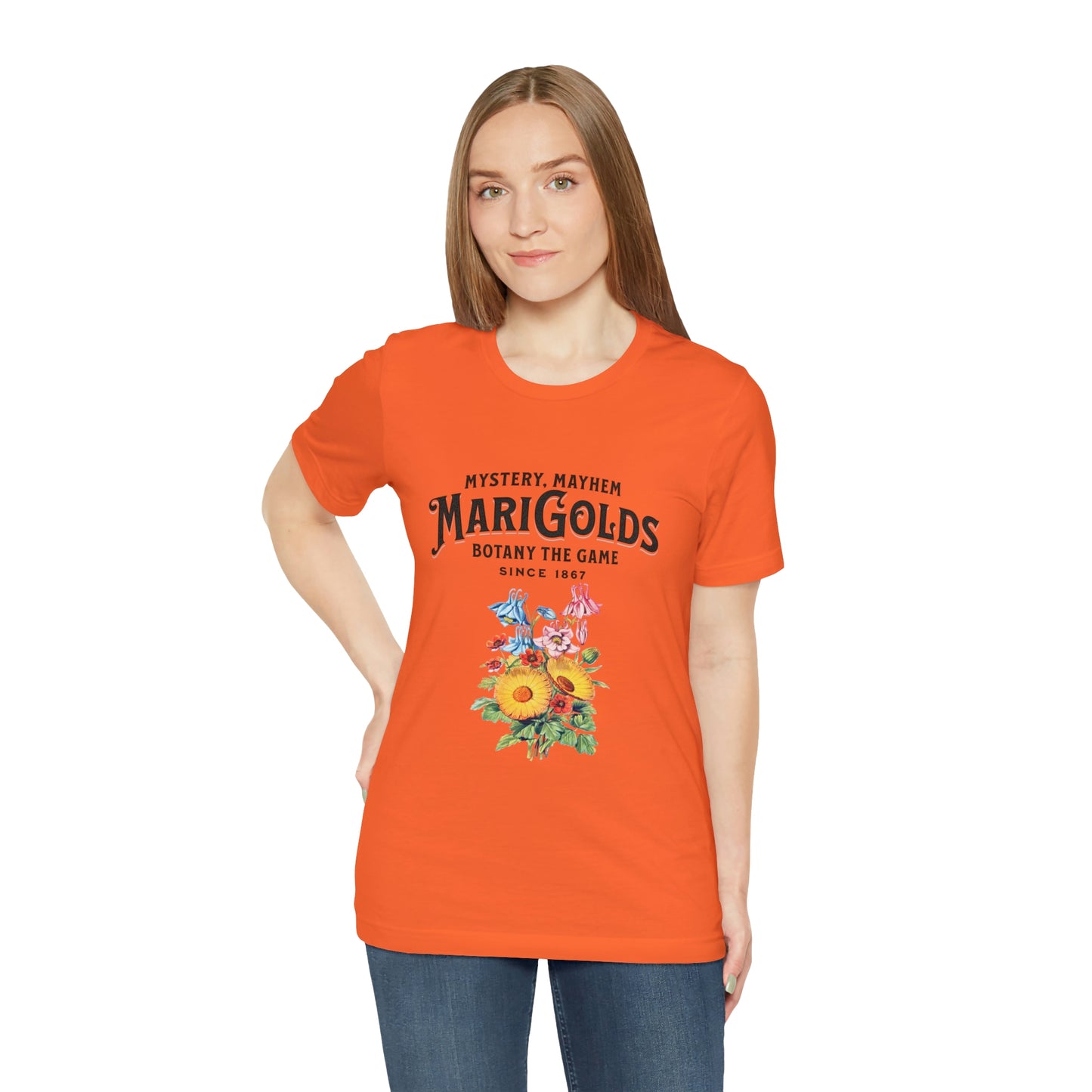 Botany Mystery, Mayhem, Marigolds Tee
