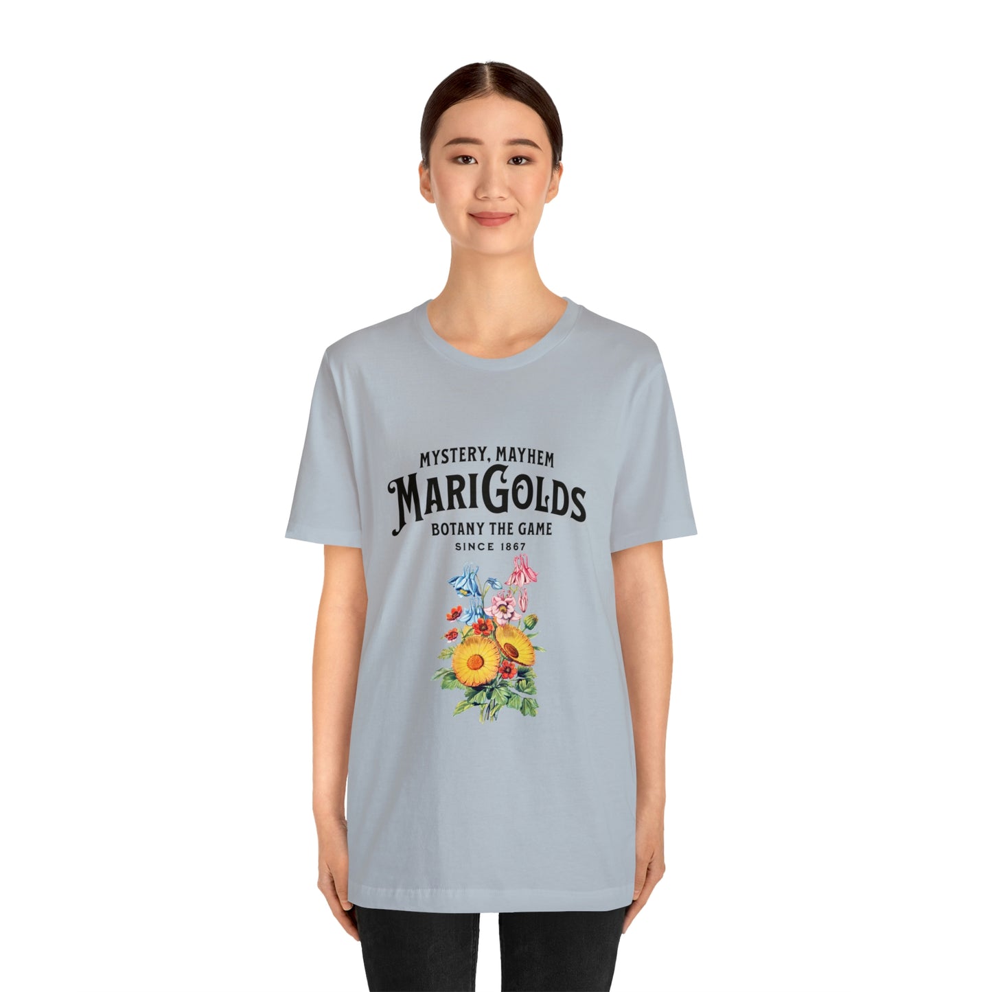 Botany Mystery, Mayhem, Marigolds Tee