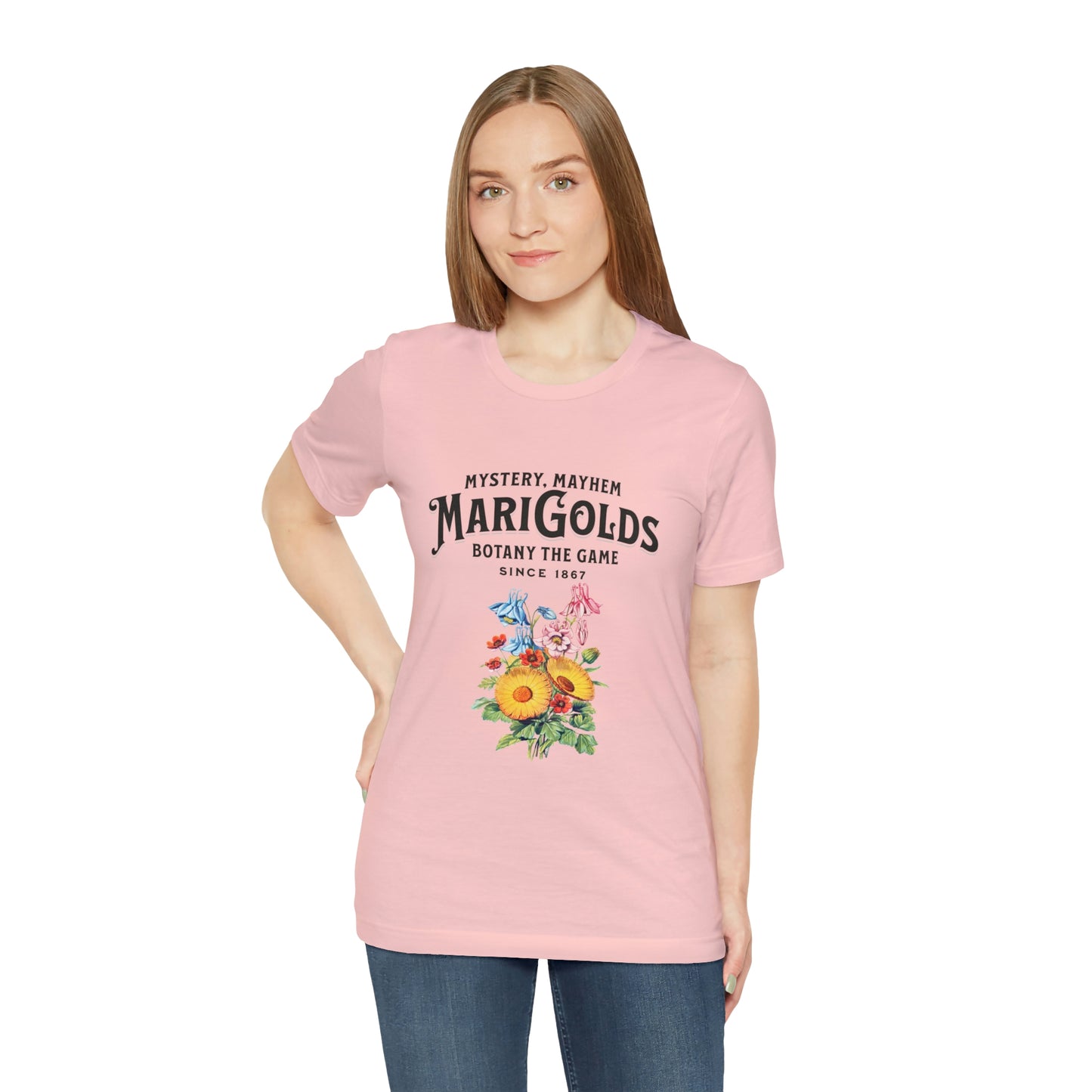 Botany Mystery, Mayhem, Marigolds Tee