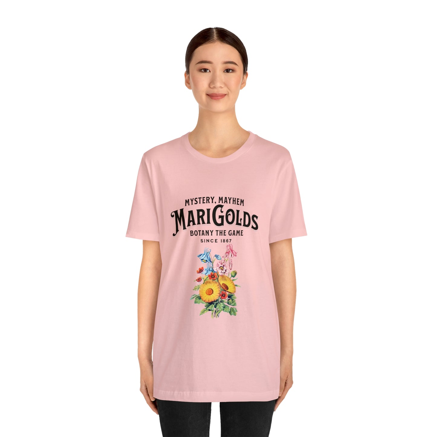 Botany Mystery, Mayhem, Marigolds Tee