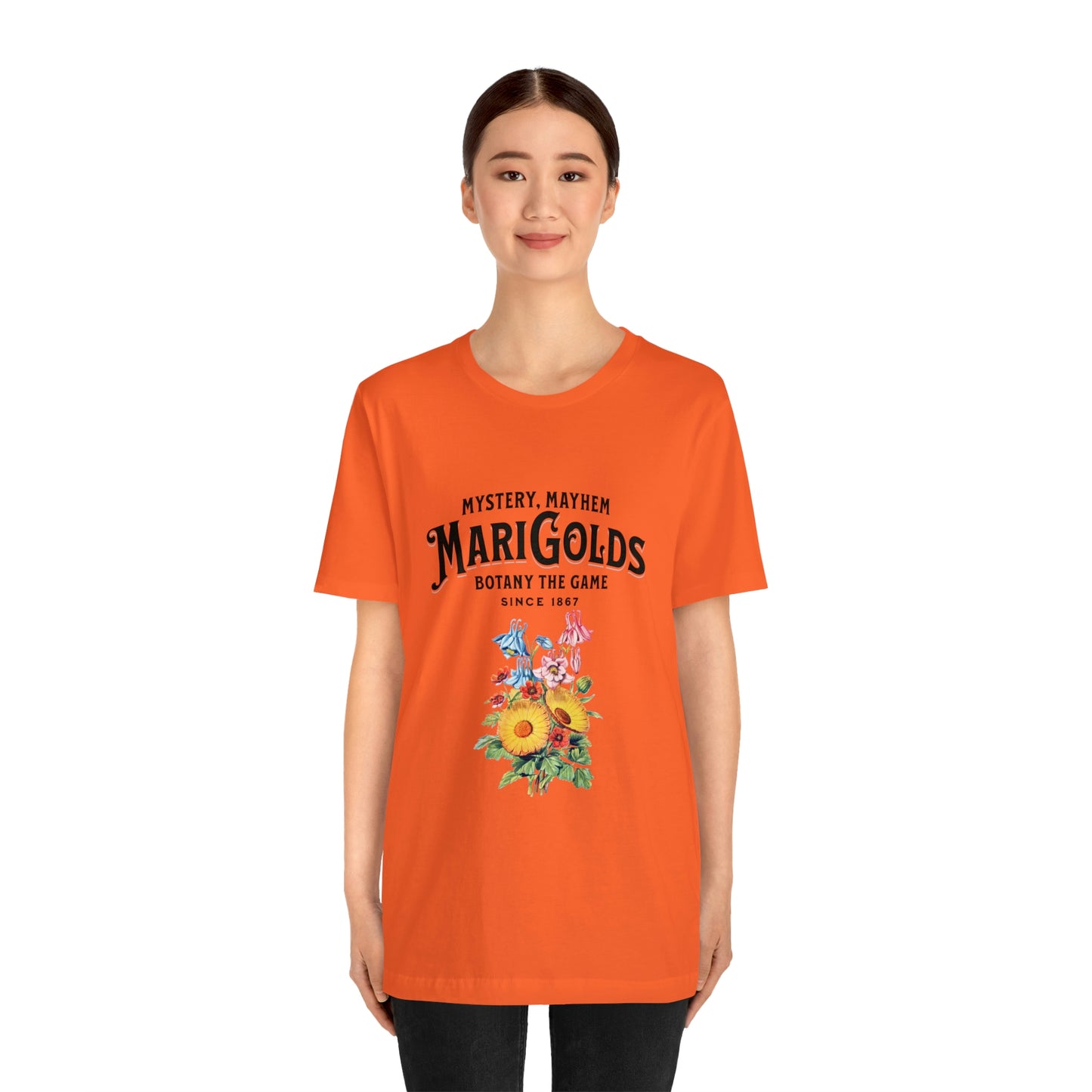 Botany Mystery, Mayhem, Marigolds Tee