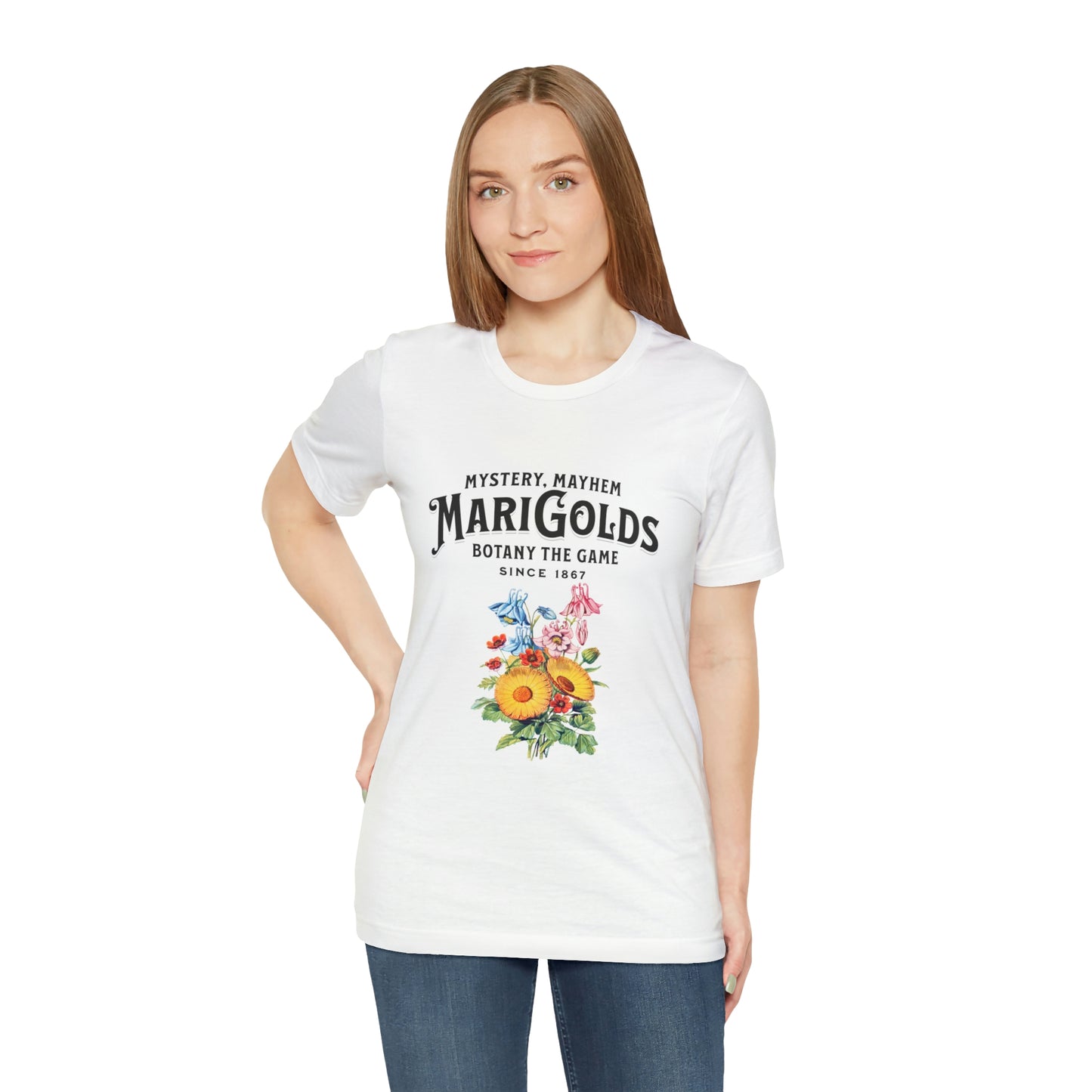 Botany Mystery, Mayhem, Marigolds Tee