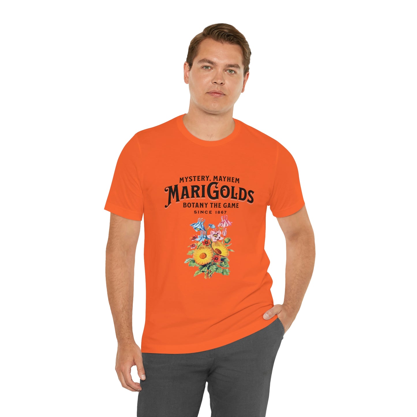 Botany Mystery, Mayhem, Marigolds Tee