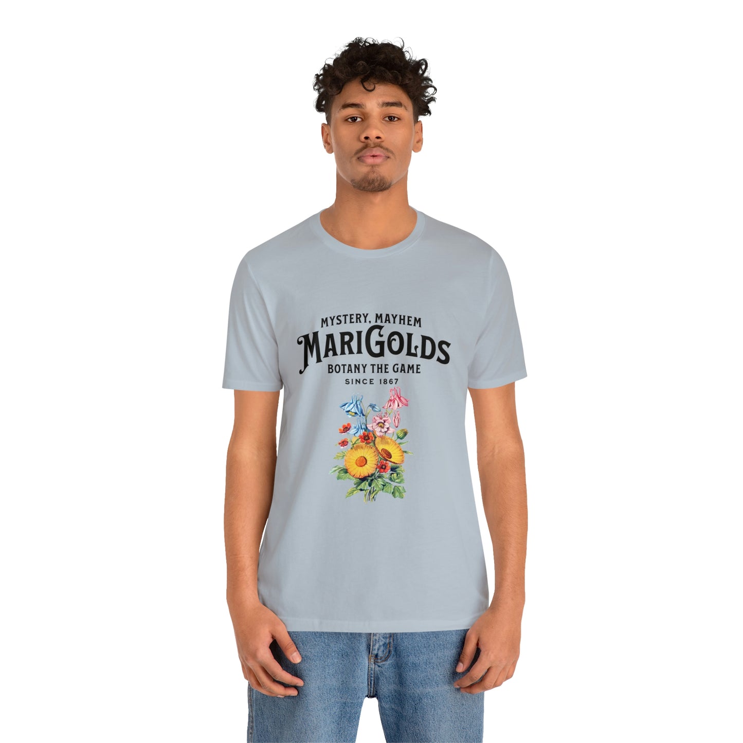 Botany Mystery, Mayhem, Marigolds Tee