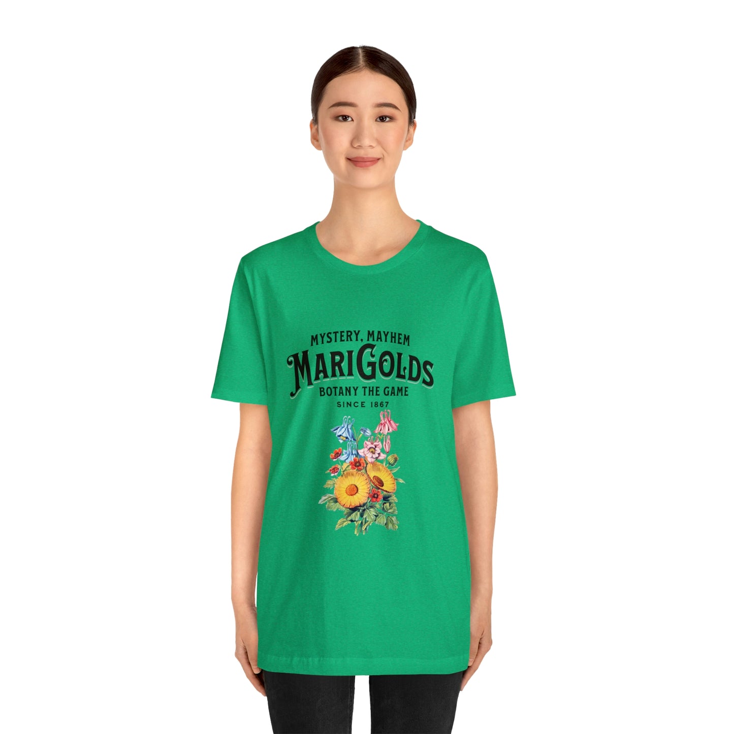 Botany Mystery, Mayhem, Marigolds Tee