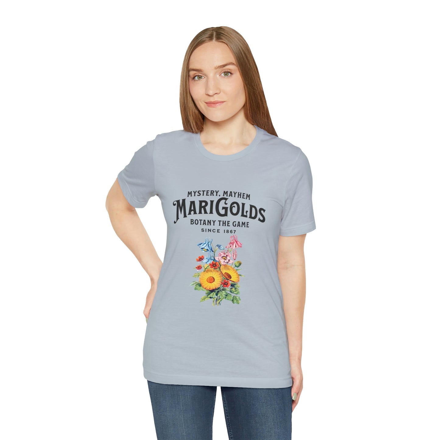 Botany Mystery, Mayhem, Marigolds Tee