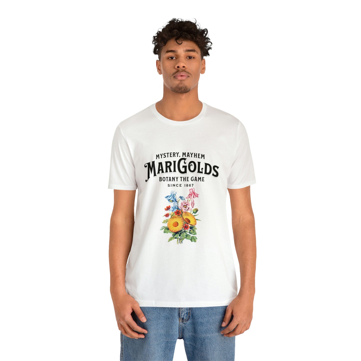 Botany Mystery, Mayhem, Marigolds Tee