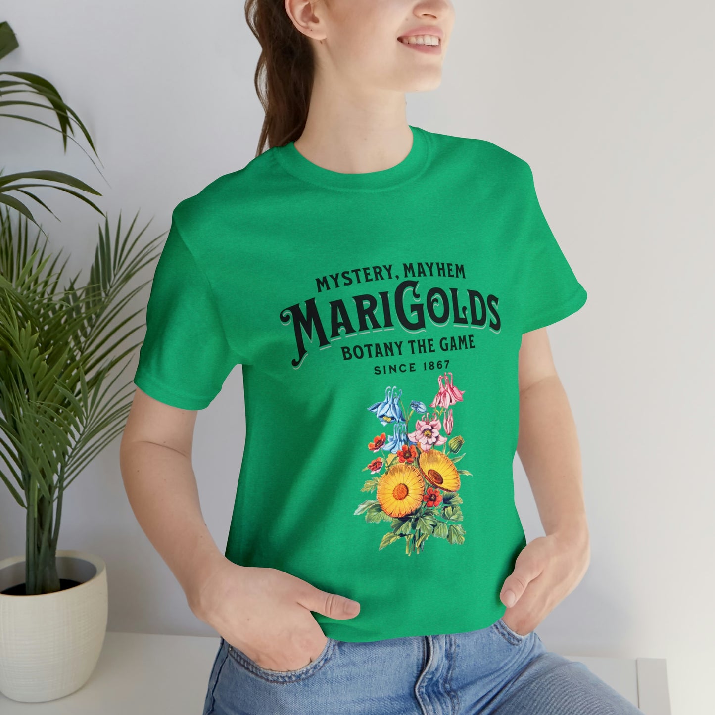 Botany Mystery, Mayhem, Marigolds Tee