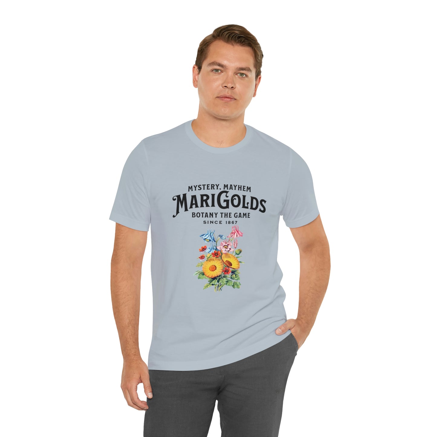 Botany Mystery, Mayhem, Marigolds Tee