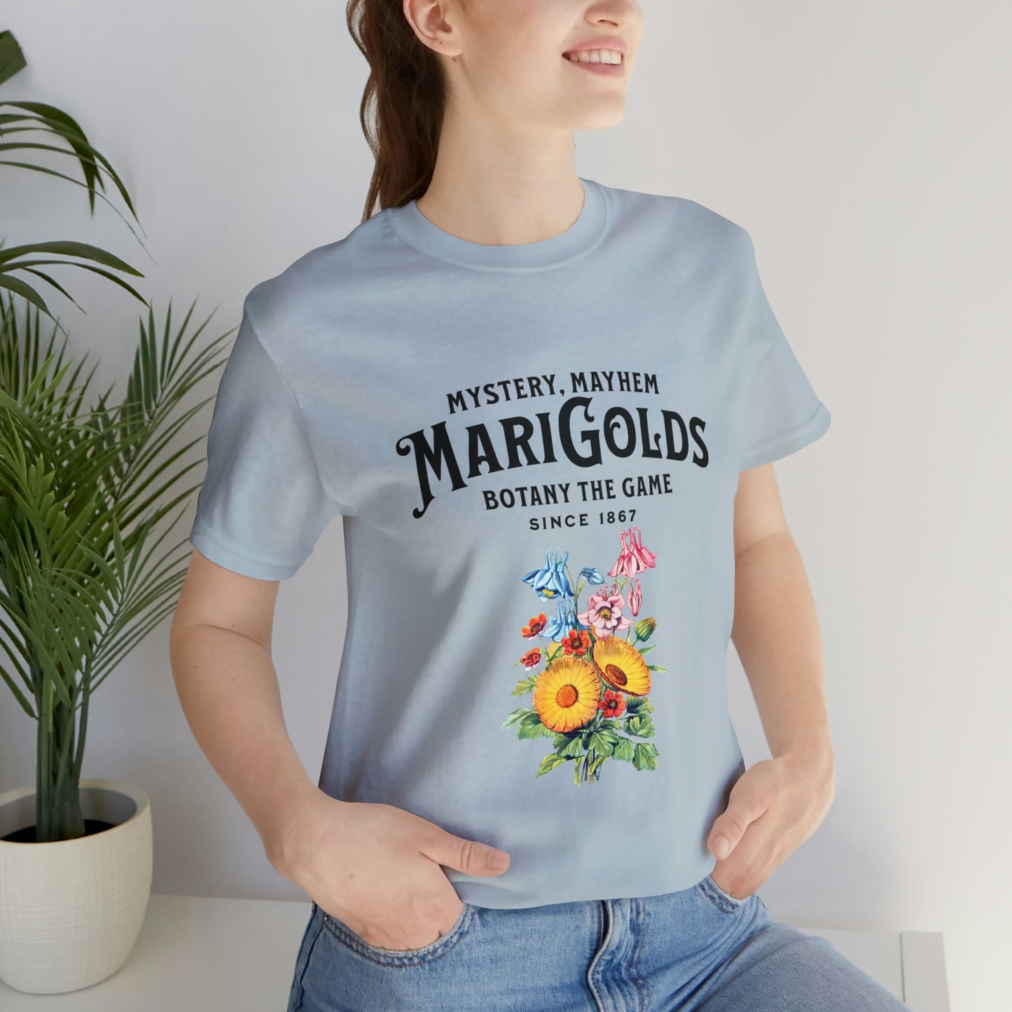Botany Mystery, Mayhem, Marigolds Tee