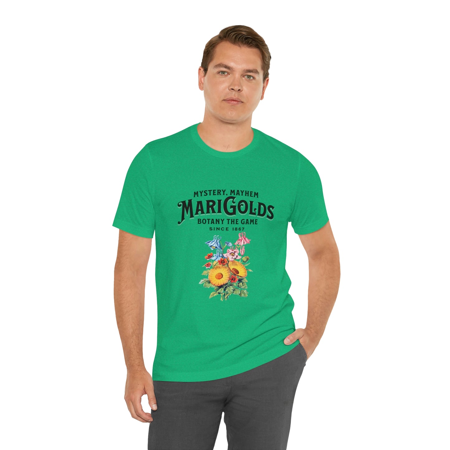 Botany Mystery, Mayhem, Marigolds Tee