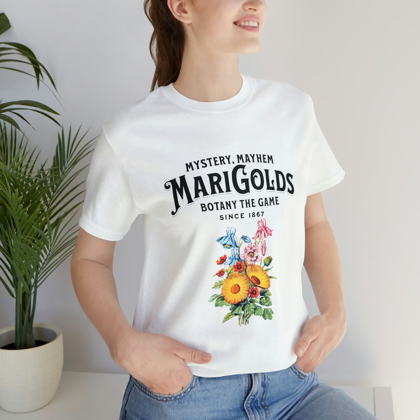 Botany Mystery, Mayhem, Marigolds Tee